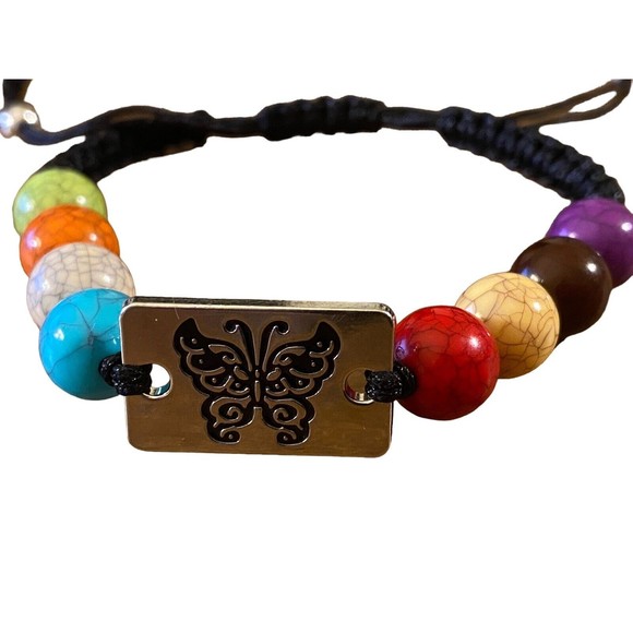 3 Rainbow Bracelets 2 Pull Strings 1 with Butterfly 1 Leather Snap PRIDE WEAR - Picture 4 of 6